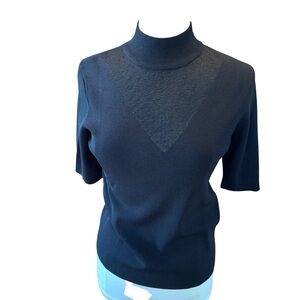 ELIE TAHARI SHADOW VNECK SHORT SLEEVE TNECK TOP BLACK Sz Large Minimalist